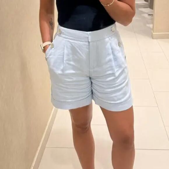 Michael Kors Blue Linen Trouser Shorts SIZE 10 Pleated Wide Leg Designer $125 - Picture 5 of 11